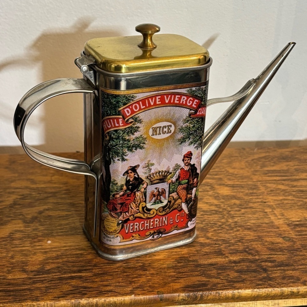 Vintage 80s Amco decorative reproduction tin olive oil can